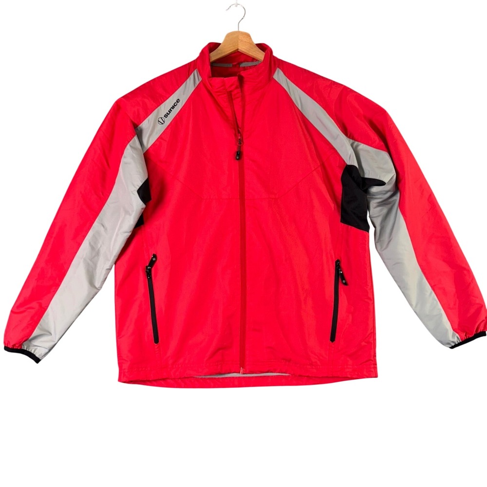 Sunice Lightweight Windbreaker Jacket Mens L Red Full Zip Golf‎ Active